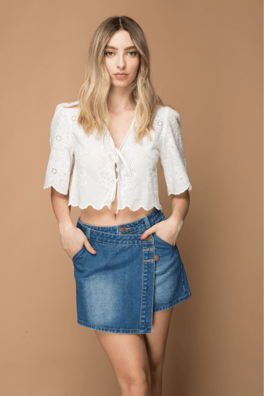 BLUSA MANGA CORTA ALGODÓN BORDADO - Ferriano Store