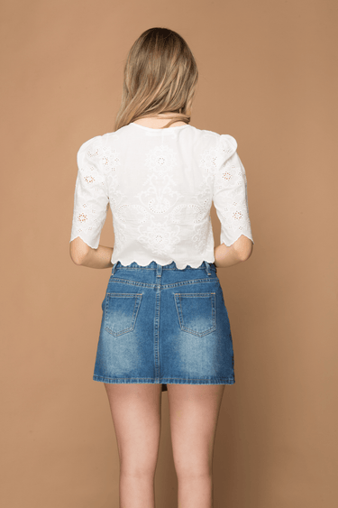 BLUSA MANGA CORTA ALGODÓN BORDADO - Ferriano Store