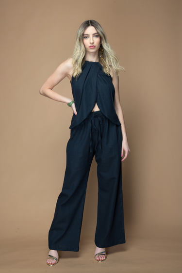 LINEN PANTS WITH ELASTIC WAIST