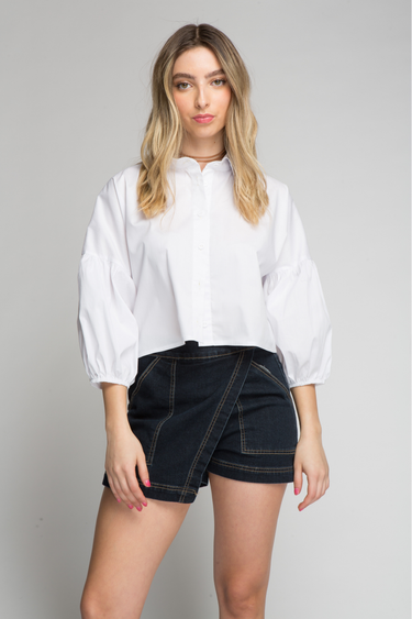 BLUSA POPELINA MANGAS AGLOBADAS