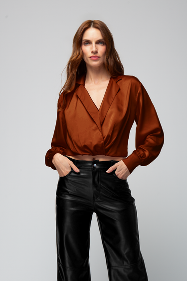 Blusa Cuello Camisero Manga Larga