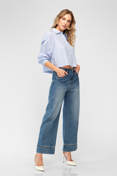 Blusa Camisera Corta A Rauas Manga Larga