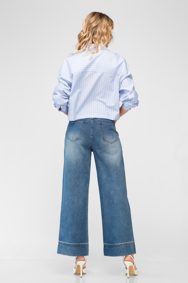 Blusa Camisera Corta A Rauas Manga Larga