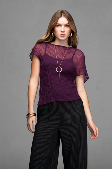 Blusa Cuello Ojal Sin Manga Tela Traslucida