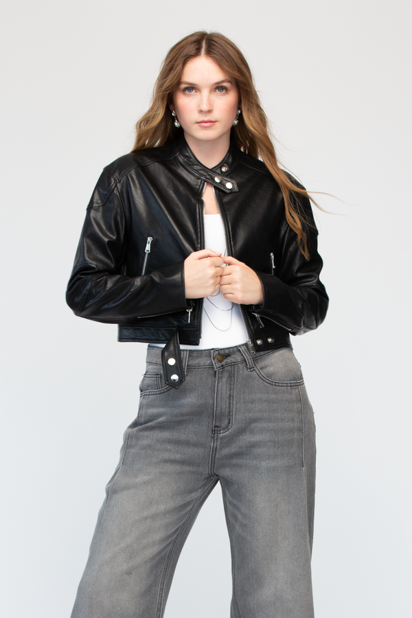 Chamarra Biker Cuello Mao