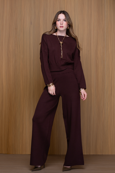 Set Tejido Blusa Manga Larga Y Pantalón