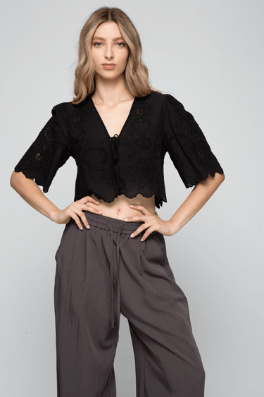 BLUSA MANGA CORTA ALGODÓN BORDADO - Ferriano Store
