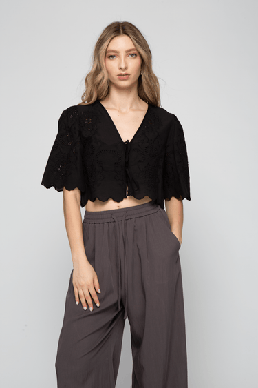 BLUSA MANGA CORTA ALGODÓN BORDADO - Ferriano Store