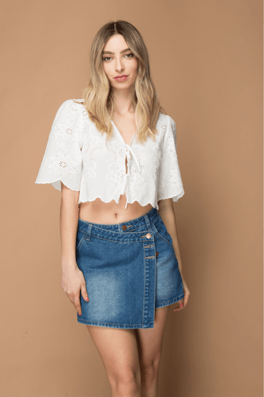 BLUSA MANGA CORTA ALGODÓN BORDADO - Ferriano Store
