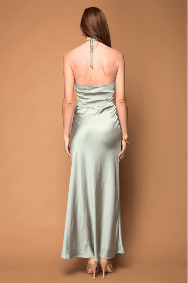 VESTIDO LARGO SATINADO HALTER - Ferriano Store