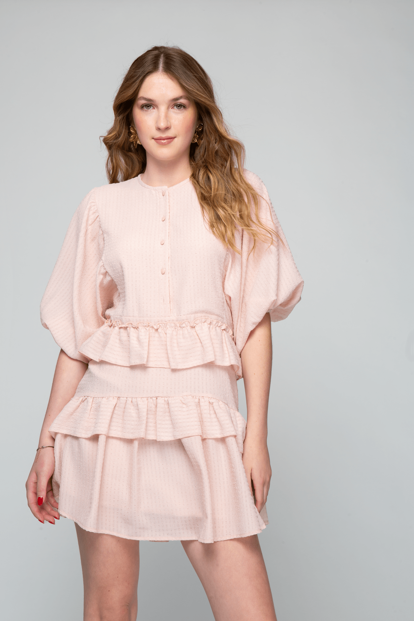 RUFFLED 3/4 SLEEVE DRESS - Ferriano Store RUFFLED 3/4 SLEEVE DRESS - Ferriano Store